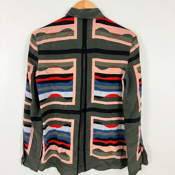 AKRIS Punto Mulberry Silk Multicolor Printed Silk Blouse Top Women Size 6 - Picture 2 of 12